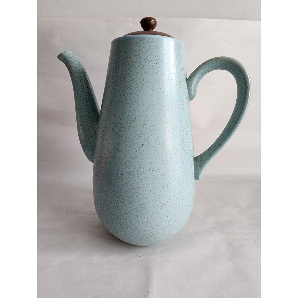 Vintage Koyo Stone Ware by Kasuga Japan Speckled Blue Coffee Pot MCM Carafe